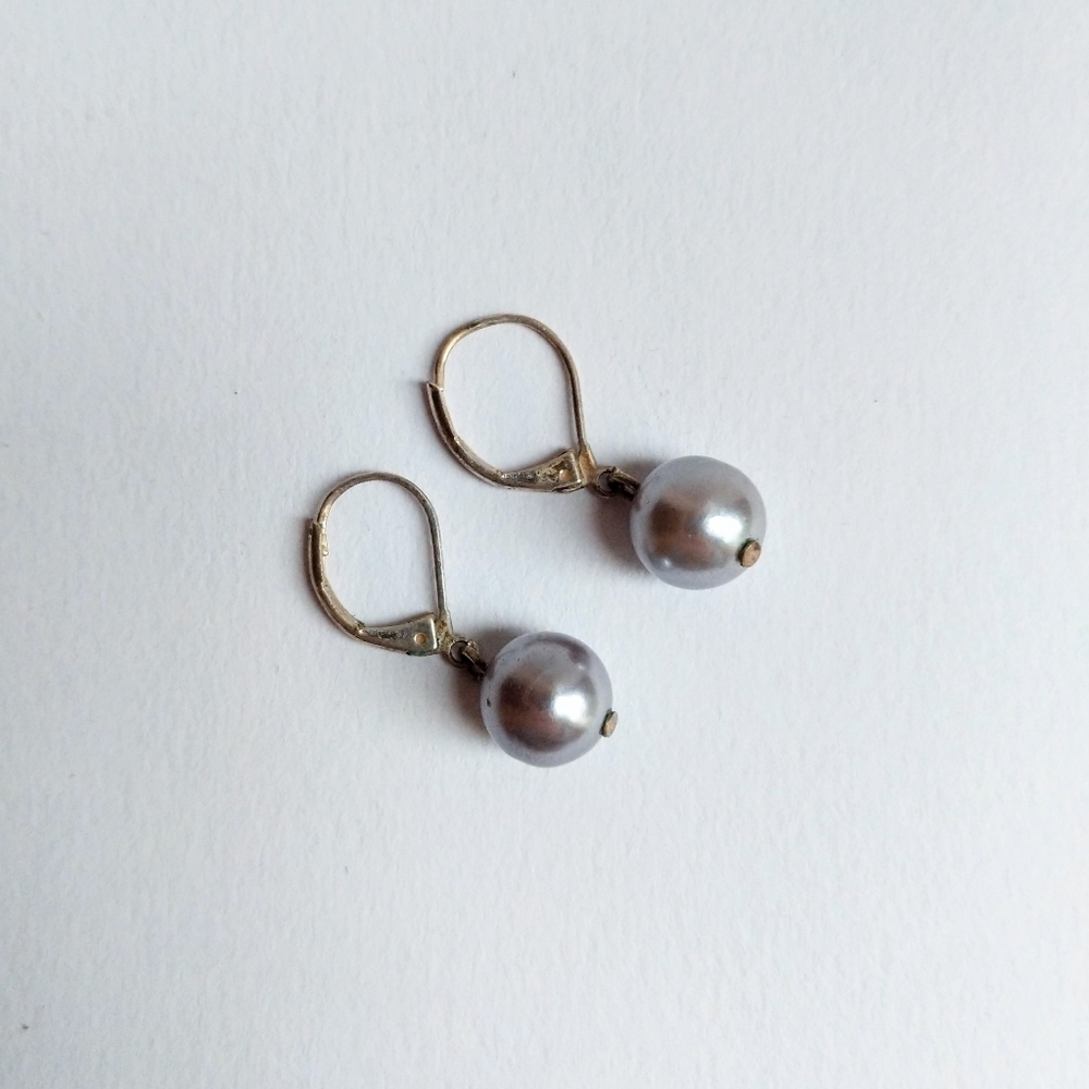 Blue Purple Pearl Earrings, Sterling Silver Dangle